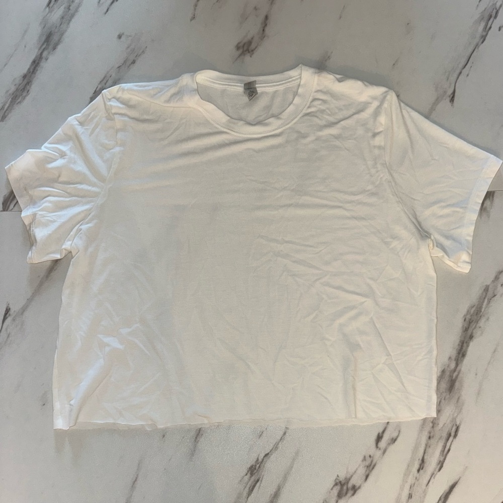 Jerzees White Crew Neck Cutoff Short Sleeve T-Shirt L